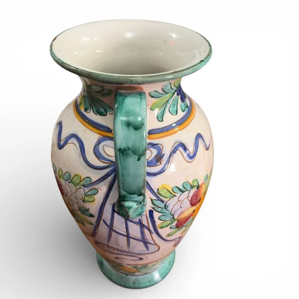 Vintage‎ Hand Painted Ceramic Vase Floral Majolica Art Pottery Decorative Urn